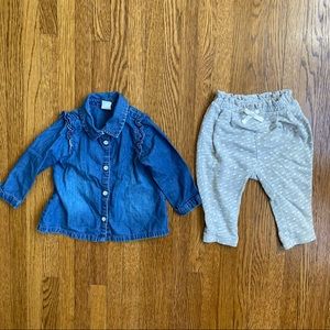 baby gap chambray button up and polka dot pants